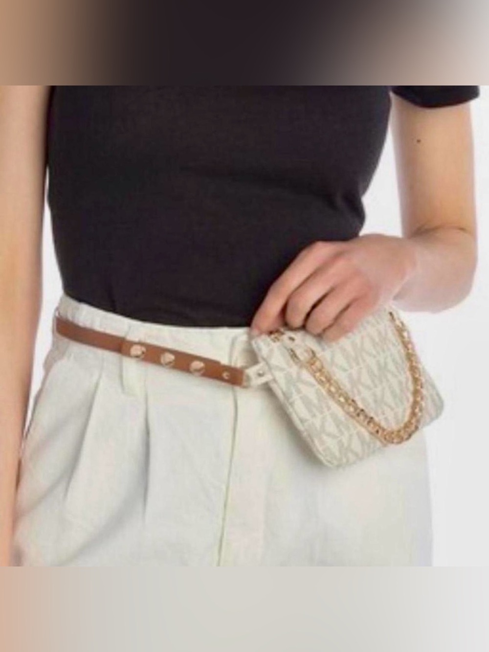 •MICHAEL KORS•NWT VANILLA &BROWN SIGNATURE LOGO COATED CANVAS BELT/CROSSBODY BAG